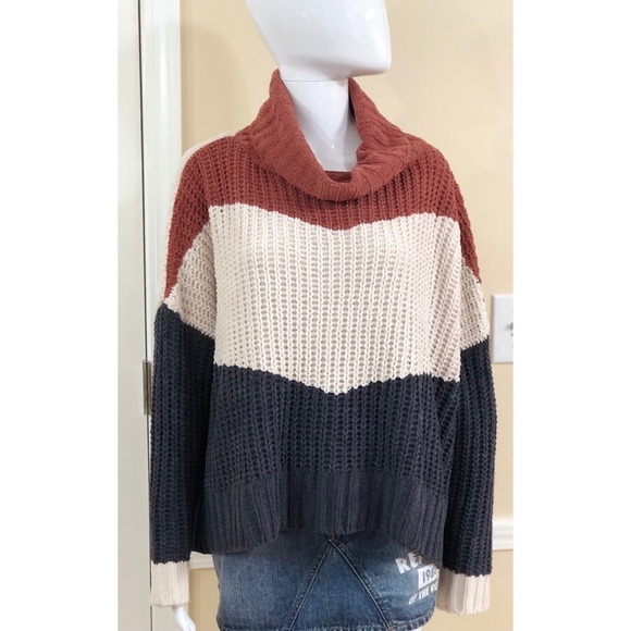 POL clothing size L Sweater soft cozy turtleneck colorblock cable knitting - Picture 7 of 8